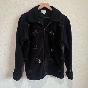 Vtg 90s Jennifer Moore Womens Small Fleece Jacket Embroidered Fern Berry Acorn